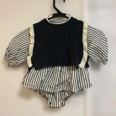 BREEZE ストライプロンパースとニットベスト　70cm