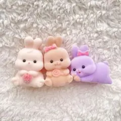 ふわふわフロッキーソフビのうさぎ うさぎ マスコット ガチャガチャ 3個セット