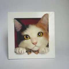 今だけ‼️ハンドメイド 羊毛フェルト 猫 額入り リアル キジ白猫 ねこ