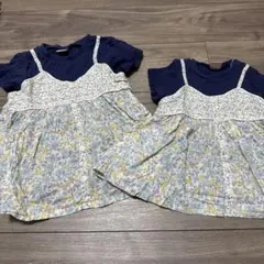 プティマイン　小花柄ドッキングテレコTシャツ　姉妹でお揃い♡90•120サイズ