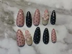 ネイルチップ ウィッシュコア y2k ドット ピンク 黒 お花 お花見 春