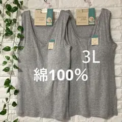 綿100％ カップ付きタンクトップ ブラトップ 2枚 3L 大きいサイズ グレー