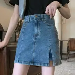 【美品】スリットデニムスカートパンツ インナーパンツ付き タイトミニスカート