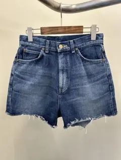 デニムショートパンツ ダークブルー ハイウエスト