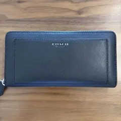 COACH コーチ 長財布 ラウンドファスナー ブラック クロスグレインレザー
