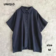 UNIQLO　ユニクロ　オーバー　半袖シャツ　ブラウス　ゆるだぼ　ネイビー　M