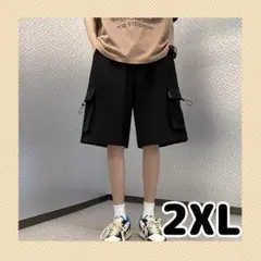 カーゴパンツ　半ズボン　メンズ　ハーフパンツ　ブラック　2XL　黒 【人気】