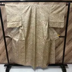 けA1058 本場大島 紬着物 袷 ベージュ系 風景模様 紬のサムネイル