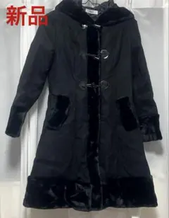 フード付き黒ダッフルコート 可愛い