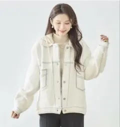 TRUBEトゥルベ 2025新作コンビフードデニム風起毛素材ジャケット　ブルゾン