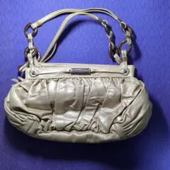 ゴールド レザー ギャザー ショルダーバッグ