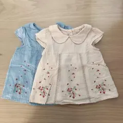 プティマイン ブラウス 半袖 ピンク ブルー 100