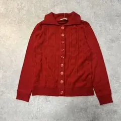 vintage 赤いケーブル編み長袖　襟付きカーディガンMサイズ未使用