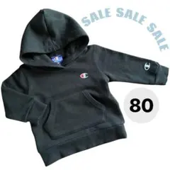 【美品】Champion チャンピオン 80cm ブラック ロゴ ロンT 黒