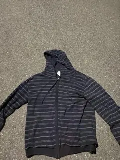 ネイビー ストライプ 短丈　y2k ジップパーカー
