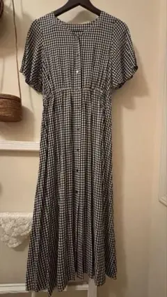 グローバルワーク　ギンガムチェック　ワンピース　フレア　ロング