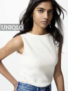 k0032 UNIQLO シャーリングボートネックTノースリーブ オフホワイト