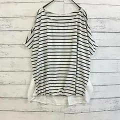 【PLST】半袖 カットソー ボーダー柄 白黒 ゆったりデザイン Mサイズ