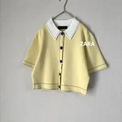 ZARA ザラ ステッチ ポロニット ショートスリーブ 半袖 イエロー 春夏