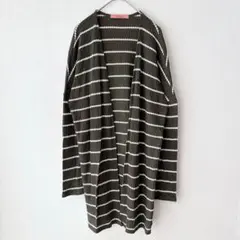 상태좋음 マデリン ロングカーディガン カーディガン ボーダー S カーキ 긴팔