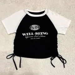 SHEIN DAZYコンパクトドローストリングサイドリボンラグランＴシャツＭ黒白