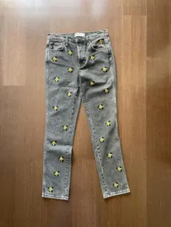 ZARA 花柄刺繍 スリムフルレングス デニムパンツ