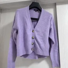 スフレヤーンVネックショートカーディガン（長袖）　M ライトパープル
