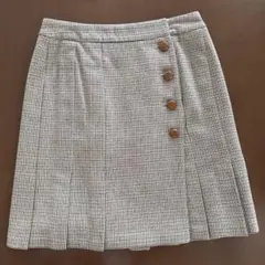 膝上・巻きプリーツスカート　ウール混、チェック柄　サイズ40 秋冬
