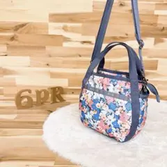 【レスポートサック】フラワー花柄ショルダーバッグ2wayハンドバッグ グレー×青