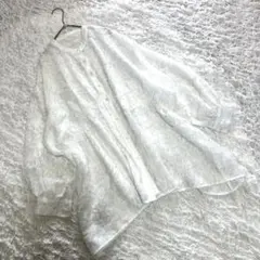 美品【レトロガール】（F）シースルーブラウス ボリュームスリーブ ホワイト