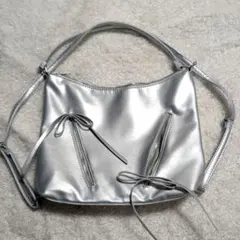 3wayシルバー ショルダーバッグリュック ファスナー付き