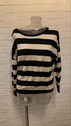 ROPE 黒と白のストライプ 長袖ニット