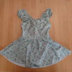 花柄フリル袖水着 ミントグリーン　アプレレクール90