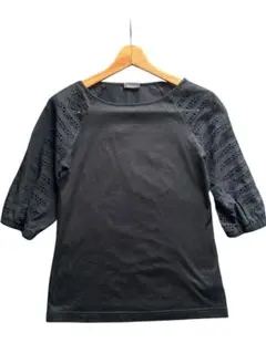 A-K-R-I-S カットソートップス Tシャツ レース切替 黒 フリー