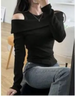 オープンショルダー フィットファッション Tシャツ