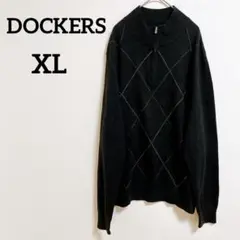 レア✨ DOCKERS 【XL】ハーフジップセーター 黒 チェック柄 上品 春秋