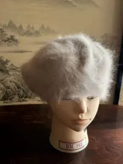 ライトグレー ファー風 ベレー帽