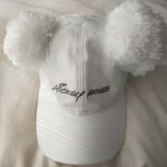 ミッキーマウス ポンポン付きキャップ ホワイト