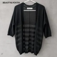【46】BEAUTY&YOUTH カーディガン ブラック透け感　五分袖のサムネイル