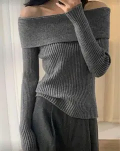 SHEIN オフショルダー長袖ニット グレー