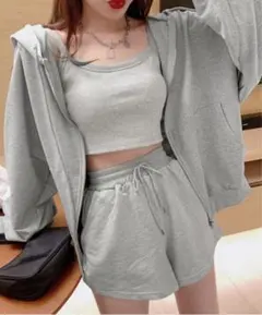 グレーセットアップ ルームウェア 3点セット 韓国
