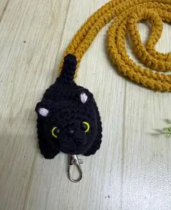 黒猫ちゃんのスマホストラップ 　スマホショルダー 　かぎ針編み　猫