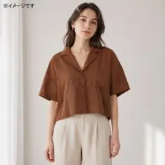 ZARA クロップド開襟シャツ ブラウン Lのサムネイル
