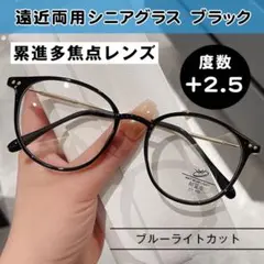 シニアグラス 老眼鏡 ＋2.5 ブラック 遠近両用 ブルーライトカット 軽量