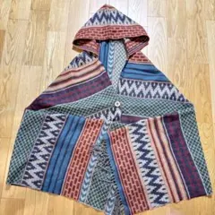 お値下げ中！幾何学模様 フード付きポンチョ フリンジ付き 冬物