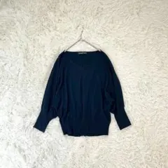 STRAWBERRY-FIELDS ドルマンスリーブ Vネック ニットセーター紺