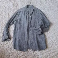 無印良品 リネン麻100% ストライプシャツ Lサイズ 良品計画