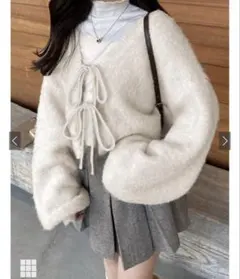 GRL グレイル モヘヤタッチダブルリボンカーディガン