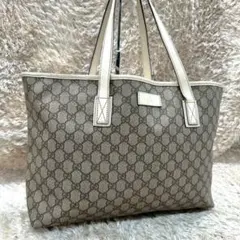 【美品】グッチ トートバッグ GGスプリーム PVC レザー ベージュ