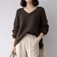 コムサイズム［F］上品ナチュラル◎ふわふわ◎高級感◎ゆったり◎ケーブル編みニット